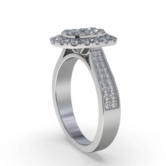Single Halo Diamond Cluster Shoulder Set Ring
