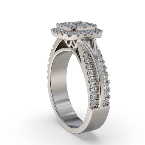 Halo Diamond Cluster Shoulder Set Ring