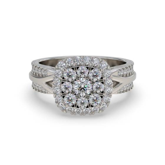 Halo Diamond Cluster Shoulder Set Ring