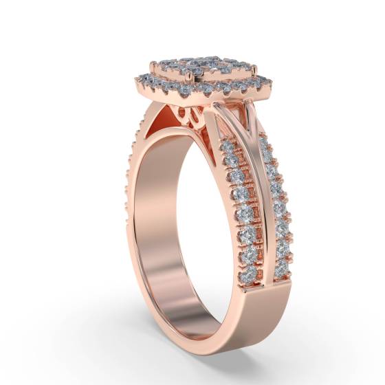 Halo Diamond Cluster Shoulder Set Ring