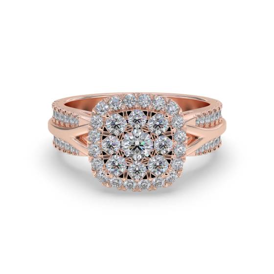 Halo Diamond Cluster Shoulder Set Ring