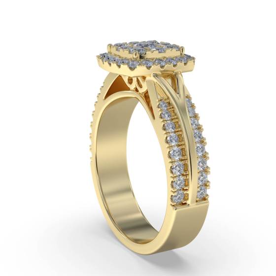 Halo Diamond Cluster Shoulder Set Ring