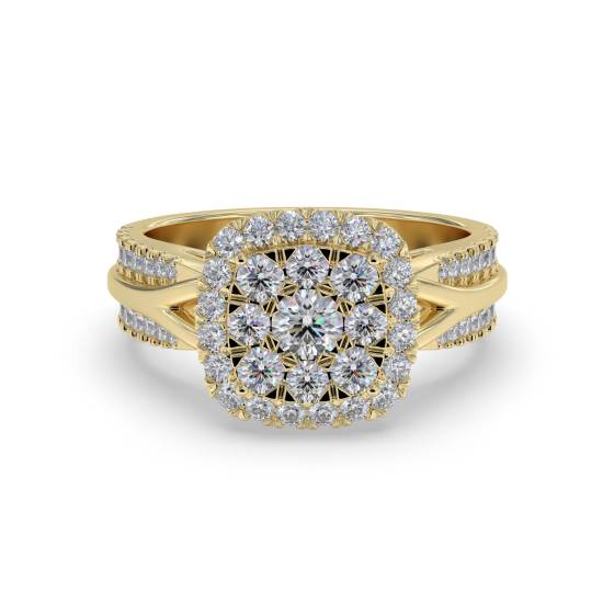 Halo Diamond Cluster Shoulder Set Ring
