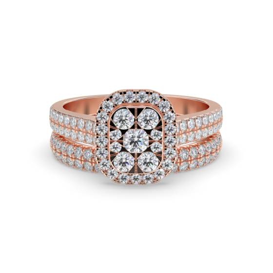 Single Halo Round Diamond Cluster Bridal Set