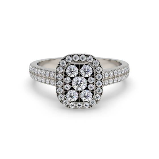 Halo Diamond Cluster Shoulder Set Ring