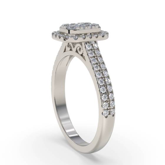 Halo Diamond Cluster Shoulder Set Ring