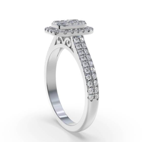 0.75ct VS/E-F Halo Natural Diamond Cluster Shoulder Set Ring