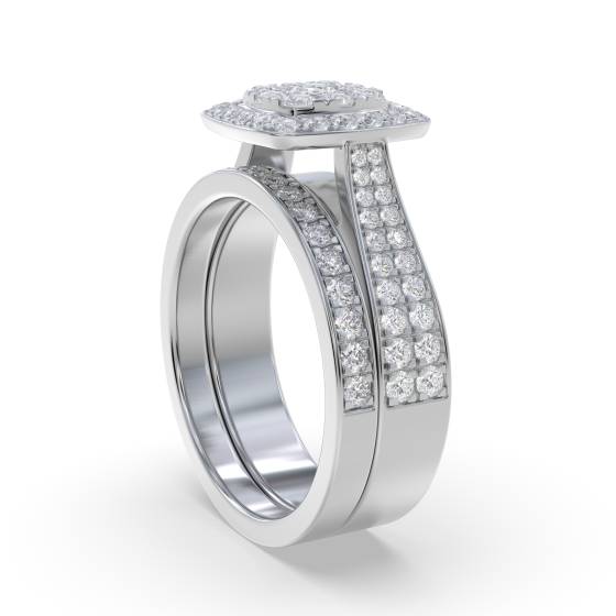 Single Halo Round Diamond Cluster Bridal Set