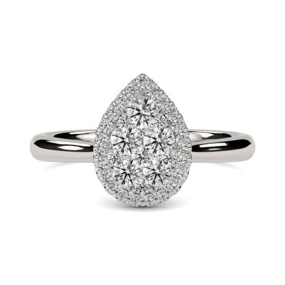 0.50ct VS/E-F Round Cut Natural Diamond Pear Shaped Cluster Ring