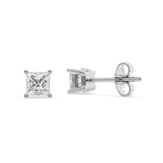 0.35ct VS/E-F Princess Natural Diamond Stud Earrings