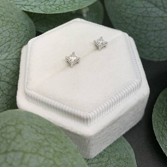 0.50ct VS/E-F Princess Natural Diamond Stud Earrings