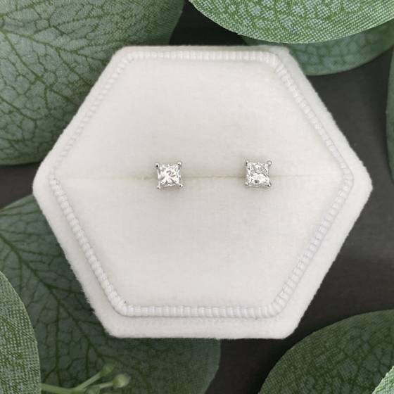 0.50ct VS/E-F Princess Natural Diamond Stud Earrings
