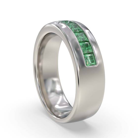 6.5mm Mens Princess Emerald Gemstone Bezel Set Ring