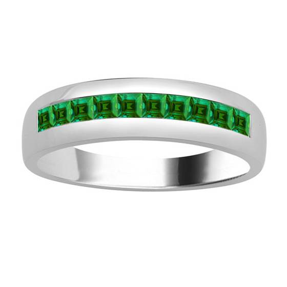 6.5mm Mens Princess Emerald Gemstone Bezel Set Ring