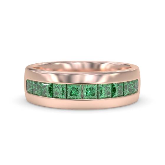 6.5mm Mens Princess Emerald Gemstone Bezel Set Ring