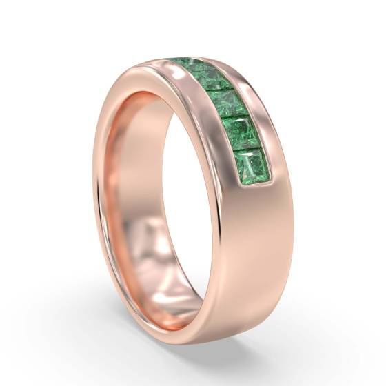 6.5mm Mens Princess Emerald Gemstone Bezel Set Ring