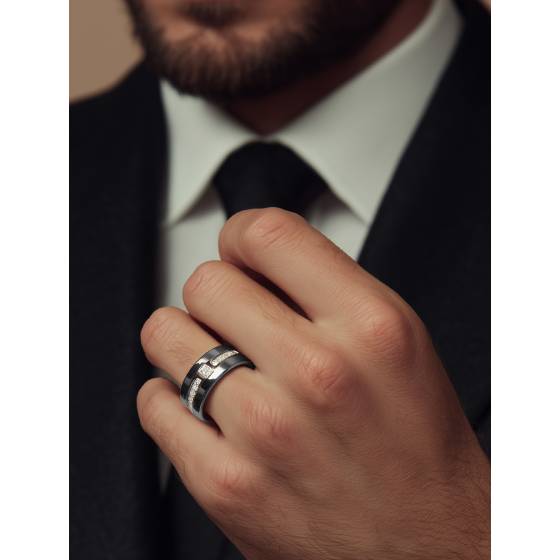 6.5mm Mens Princess and Round Diamond Ring