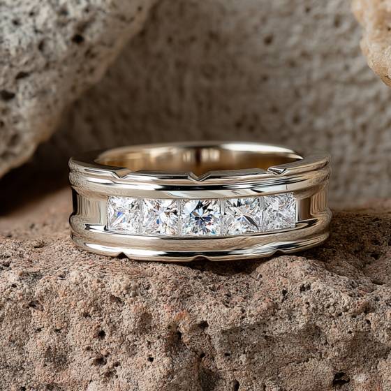 8mm Mens Princess Diamond Ring