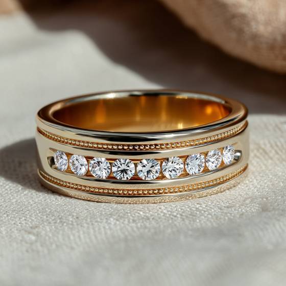 7.5mm Mens Round Diamond Ring