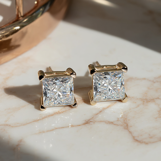 Traditional Princess Diamond Stud Earrings