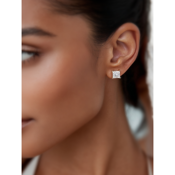 Traditional Princess Diamond Stud Earrings