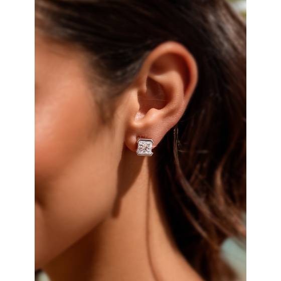Princess Cut Diamond Semi Bezel Set Stud Earrings