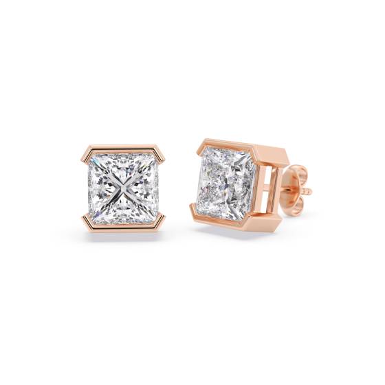Princess Cut Diamond Semi Bezel Set Stud Earrings