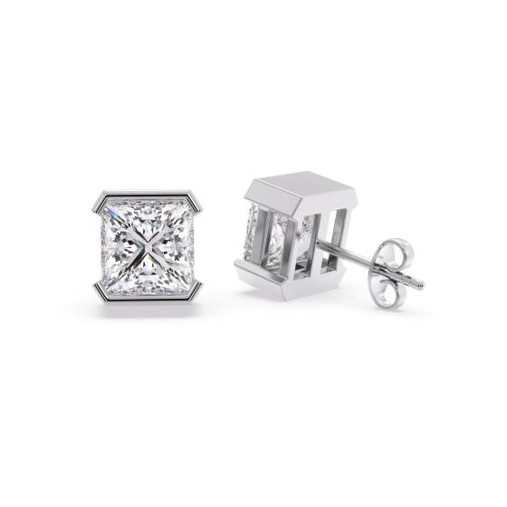Princess Cut Diamond Semi Bezel Set Stud Earrings