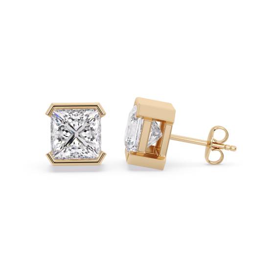 Princess Cut Diamond Semi Bezel Set Stud Earrings