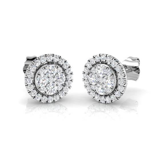 0.65ct SI1/G Round cut Natural Diamond Cluster Earrings in 18k White Gold