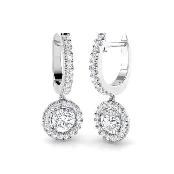 1.13ct SI2/G Round cut Natural Diamond Drop Earrings in 18k White Gold