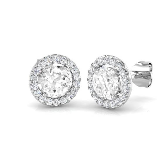 1.39ct VS/F Round cut Labgrown Diamond Halo Earrings in 9k White Gold