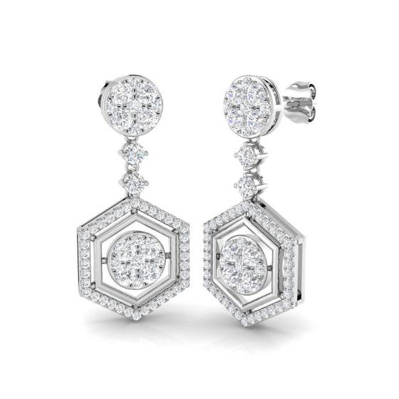 1.75ct SI1/G Round cut Natural Diamond Drop Earrings in 18k White Gold