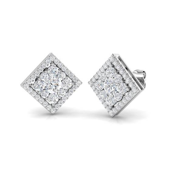 1.42ct SI1/G Round cut Natural Diamond Cluster Earrings in 18k White Gold