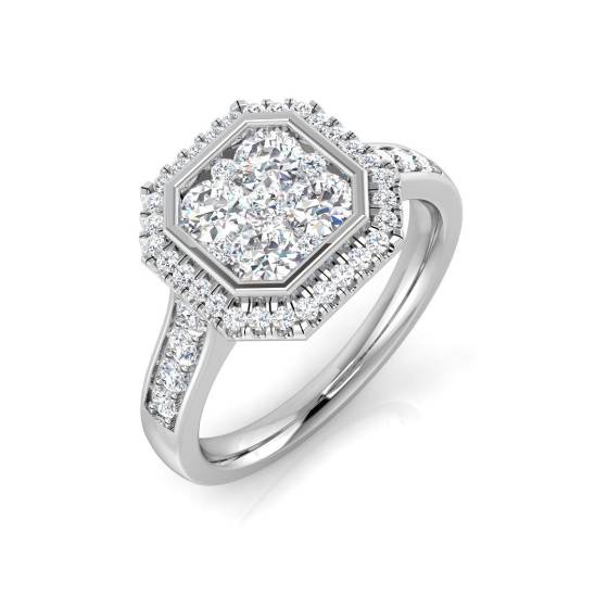 0.95ct I1/G Round cut Natural Diamond Cluster Ring in 9k White Gold