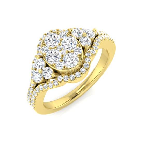 0.78ct SI2/G Round cut Natural Diamond Cluster Ring in 9k Yellow Gold
