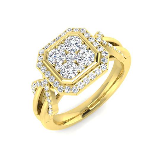 0.82ct SI2/G Round cut Natural Diamond Cluster Ring in 9k Yellow Gold