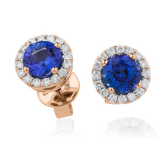 Round Blue Tanzanite and Diamond Cluster Earrings