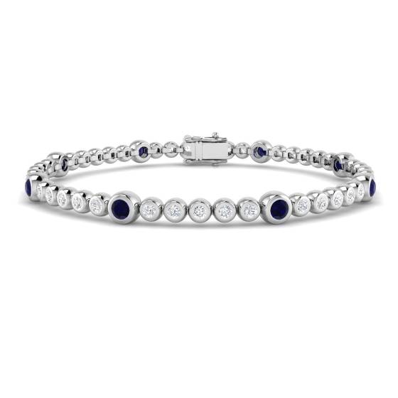 1.70ct VS/E-F Round Blue Sapphire and Diamond Bezel Set Bracelet