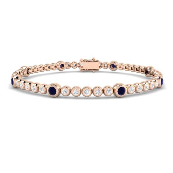 1.70ct VS/E-F Round Blue Sapphire and Diamond Bezel Set Bracelet