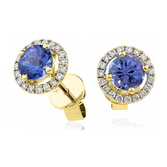 Round Blue Tanzanite and Diamond Cluster Earrings
