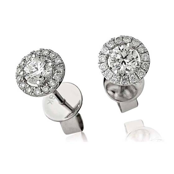 0.60ct VS/E-F Round Natural Diamond Halo Earrings
