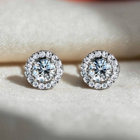 0.75ct Unique Round Diamond Single Halo Earrings