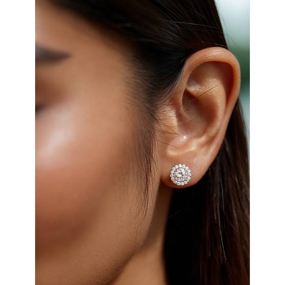 0.75ct Unique Round Diamond Single Halo Earrings