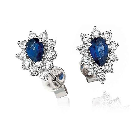 1.51ct VS/E-F Blue Sapphire and Natural Diamond Earrings