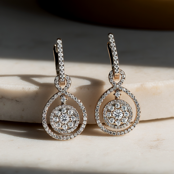Modern Round Diamond Drop Earrings