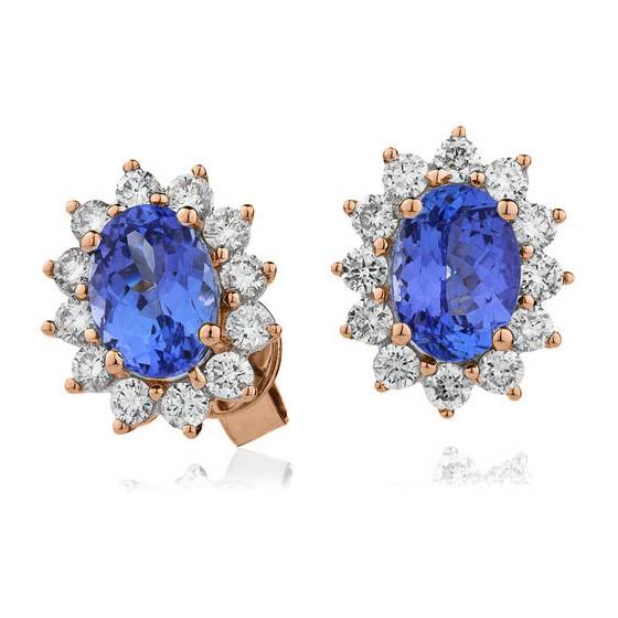 Blue Tanzanite and Diamond Cluster Earrings