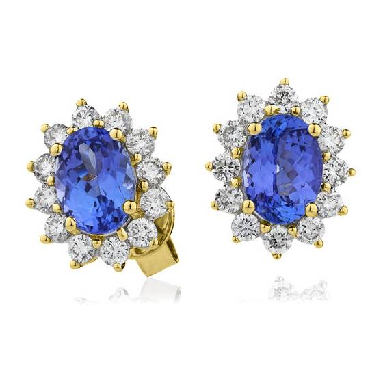 Blue Tanzanite and Diamond Cluster Earrings