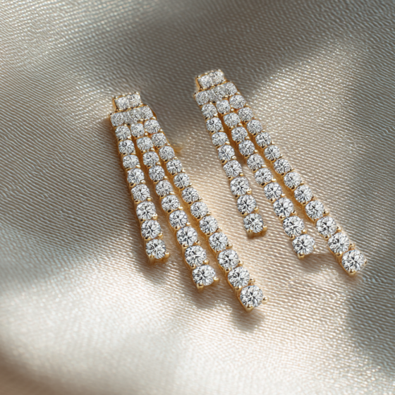 Modern Round Diamond Drop Earrings