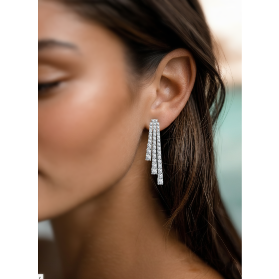 Modern Round Diamond Drop Earrings